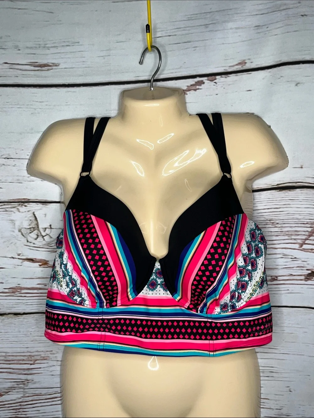 Swim by Cacique 42D Paisley Geometric Print Balconette Bathing Swim Bikini Top